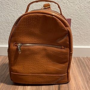 Brown faux leather mini backpack purse bag